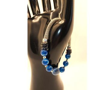 Beaded Bracelet Lapis Lazuli with Silver Chain